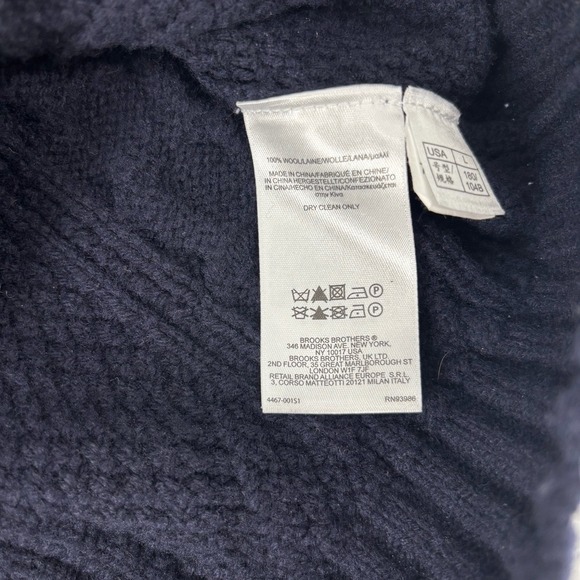 Brooks Brothers Saxon Cable Knit Sweater 100% Wool Men's Size Medium Navy Blue - Picture 6 of 7